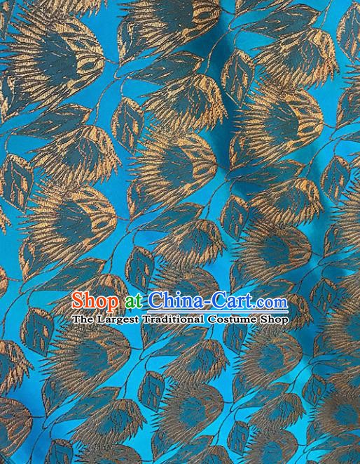 Chinese Tang Suit Blue Brocade Classical Pattern Design Satin Fabric Asian Traditional Drapery Silk Material