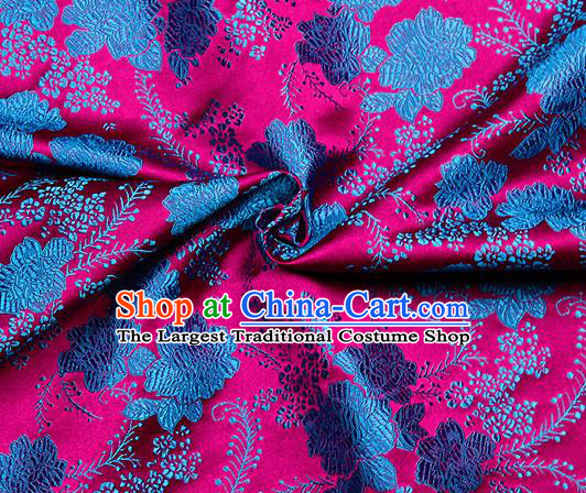 Chinese Classical Peony Pattern Design Rosy Satin Fabric Brocade Asian Traditional Drapery Silk Material