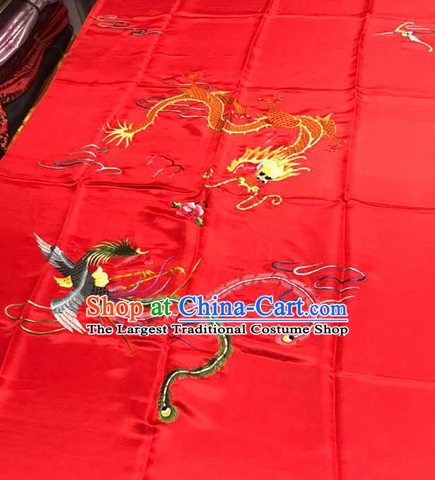 Chinese Classical Dragon Phoenix Pattern Design Red Satin Fabric Brocade Asian Traditional Drapery Silk Material