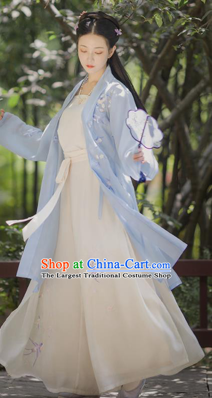Asian Chinese Ancient Embroidered Hanfu Dress Traditional Song Dynasty Young Lady Historical Costume for Women