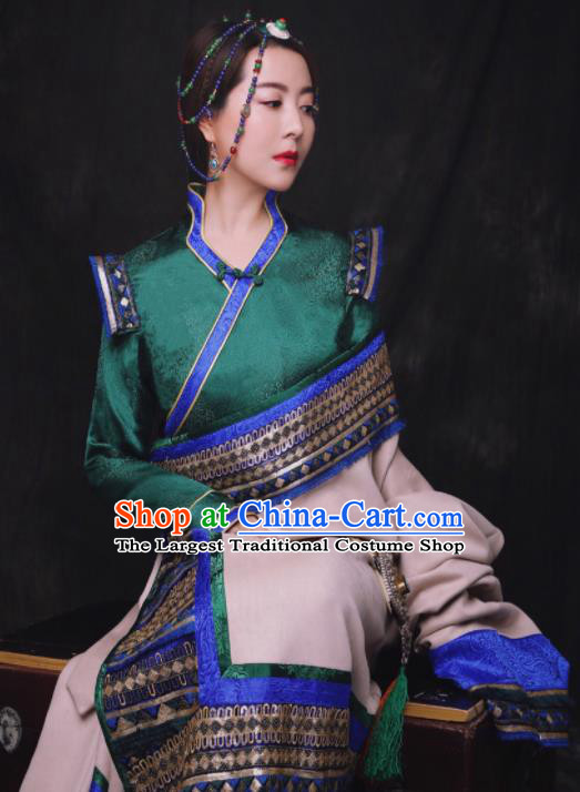 Chinese Traditional Ethnic Bride Royalblue Tibetan Robe Zang Nationality Female Dress Costume for Women