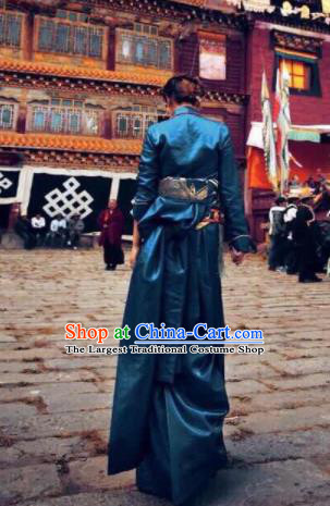 Chinese Traditional Ethnic Bride Royalblue Tibetan Robe Zang Nationality Female Dress Wedding Costume for Women