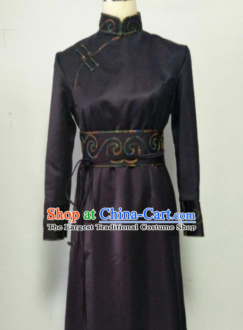 Chinese Traditional Mongolian Ethnic Purple Robe Mongol Nationality Female Dress Costume for Women