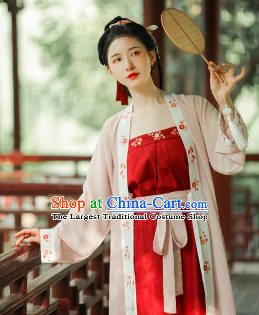 Asian Chinese Ancient Young Lady Embroidered Hanfu Dress Traditional Song Dynasty Historical Costume for Women