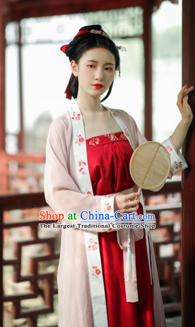 Asian Chinese Ancient Young Lady Embroidered Hanfu Dress Traditional Song Dynasty Historical Costume for Women