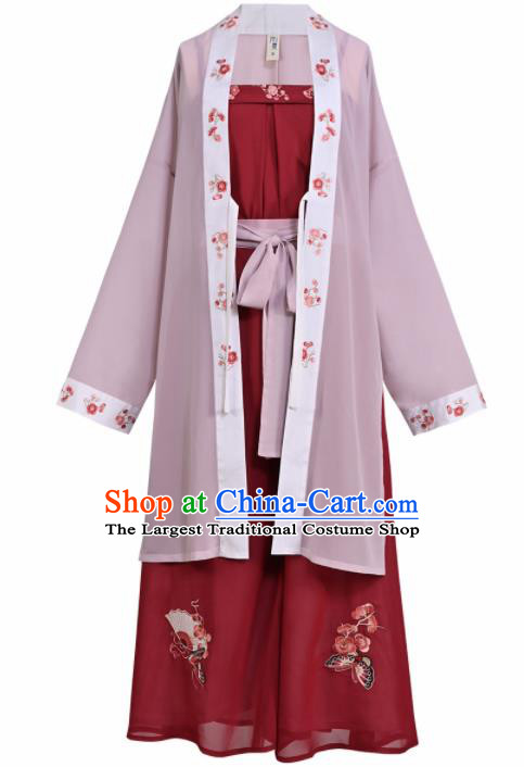Asian Chinese Ancient Young Lady Embroidered Hanfu Dress Traditional Song Dynasty Historical Costume for Women