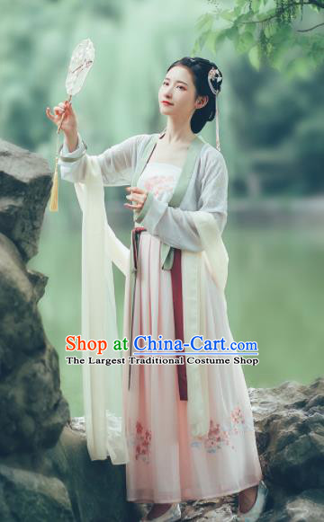 Asian Chinese Ancient Maiden Embroidered Hanfu Dress Traditional Song Dynasty Young Lady Historical Costume for Women