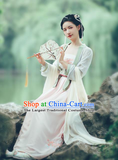 Asian Chinese Ancient Maiden Embroidered Hanfu Dress Traditional Song Dynasty Young Lady Historical Costume for Women