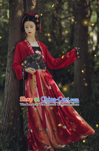 Asian Chinese Ancient Wedding Red Hanfu Dress Traditional Tang Dynasty Court Princess Historical Costume for Women