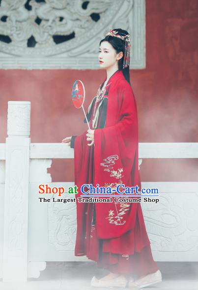 Asian Chinese Ancient Court Princess Wedding Embroidered Hanfu Dress Traditional Ming Dynasty Bride Historical Costume for Women