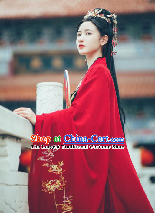 Asian Chinese Ancient Court Princess Wedding Embroidered Hanfu Dress Traditional Ming Dynasty Bride Historical Costume for Women