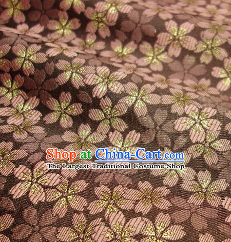 Japanese Traditional Kimono Classical Sakura Pattern Brown Brocade Damask Asian Japan Nishijin Satin Drapery Silk Fabric