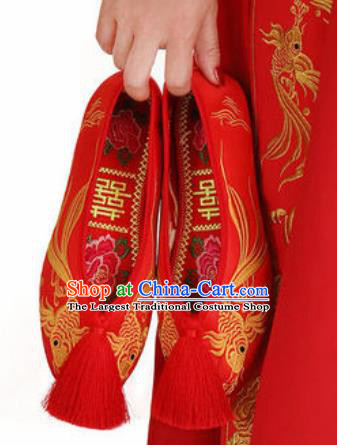Chinese Traditional Opera Shoes Wedding Shoes Hanfu Princess Shoes Embroidered Red Shoes for Women
