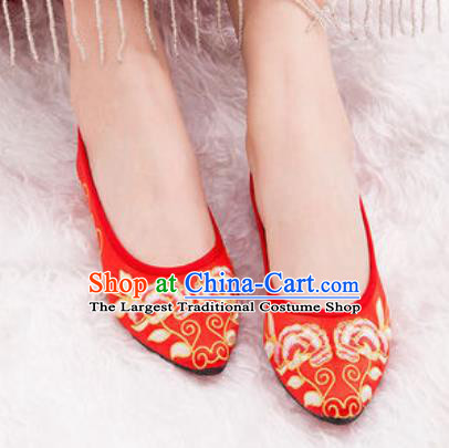 Chinese Traditional Opera Shoes Wedding Red Shoes Hanfu Princess Shoes Embroidered Peony Shoes for Women