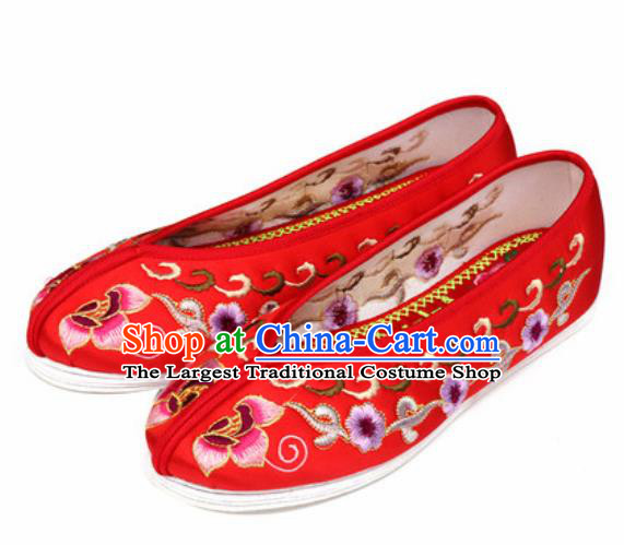 Chinese Embroidered Plum Shoes Traditional Opera Red Satin Shoes Wedding Shoes Hanfu Princess Shoes for Women