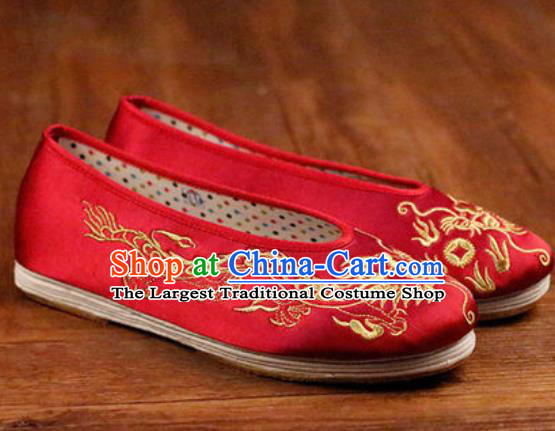 Chinese Embroidered Dragons Shoes Traditional Opera Red Satin Shoes Wedding Shoes Hanfu Princess Shoes for Women