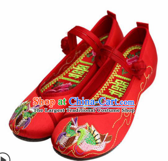 Chinese Traditional Embroidered Mandarin Duck Shoes Opera Red Satin Shoes Wedding Shoes Hanfu Princess Shoes for Women