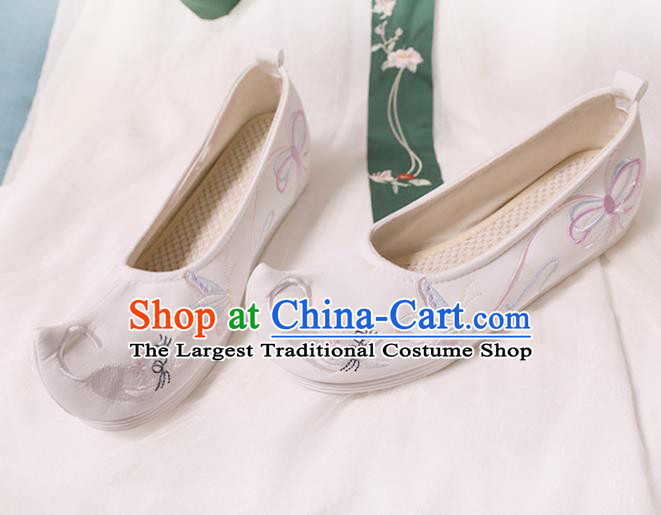 Chinese Traditional Wedding Shoes Opera Shoes Hanfu Princess Shoes Embroidered Butterfly White Shoes for Women