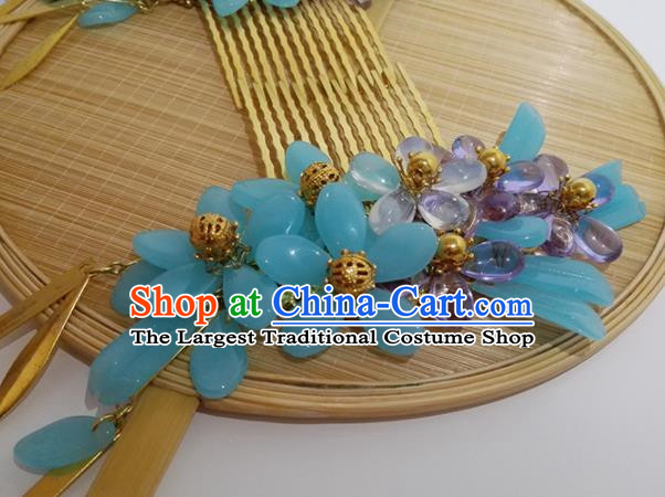 Chinese Traditional Hanfu Blue Hair Comb Ancient Princess Hair Accessories for Women