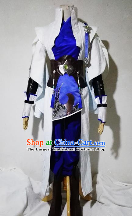 Chinese Traditional Cosplay Young Hero White Costume Ancient Swordsman Hanfu Clothing for Men