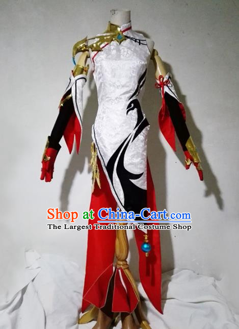 Chinese Traditional Cosplay Female Warrior Costume Ancient Swordsman White Dress for Women