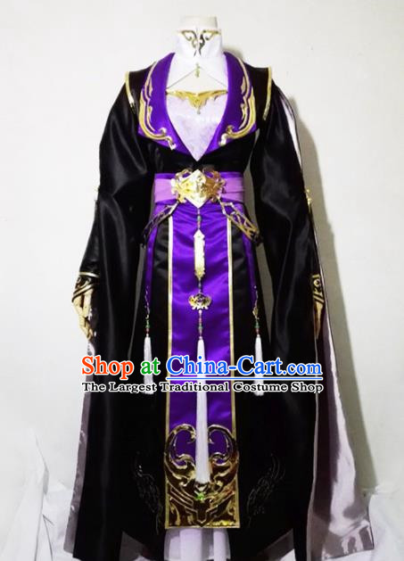 Chinese Traditional Cosplay Female Knight Costume Ancient Swordsman Black Dress for Women