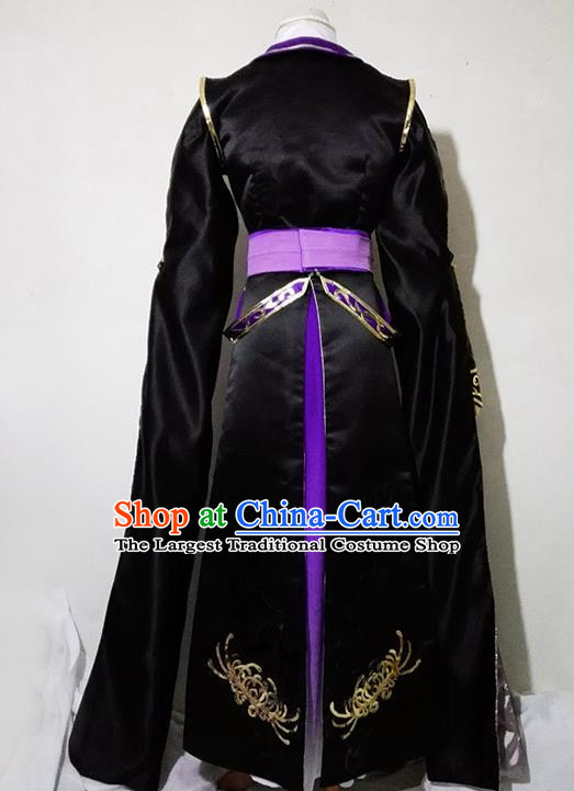 Chinese Traditional Cosplay Female Knight Costume Ancient Swordsman Black Dress for Women