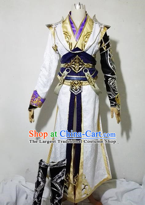 Chinese Traditional Cosplay Royal Highness White Costume Ancient Swordsman Hanfu Clothing for Men