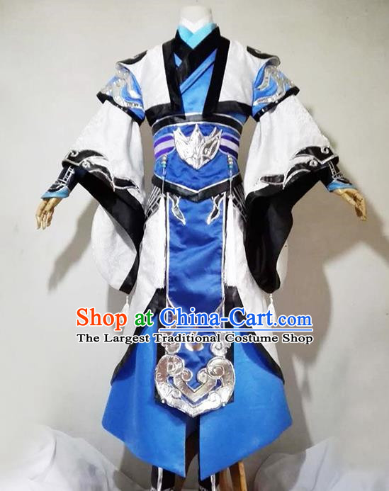 Chinese Traditional Cosplay Royal Highness Blue Costume Ancient Swordsman Hanfu Clothing for Men