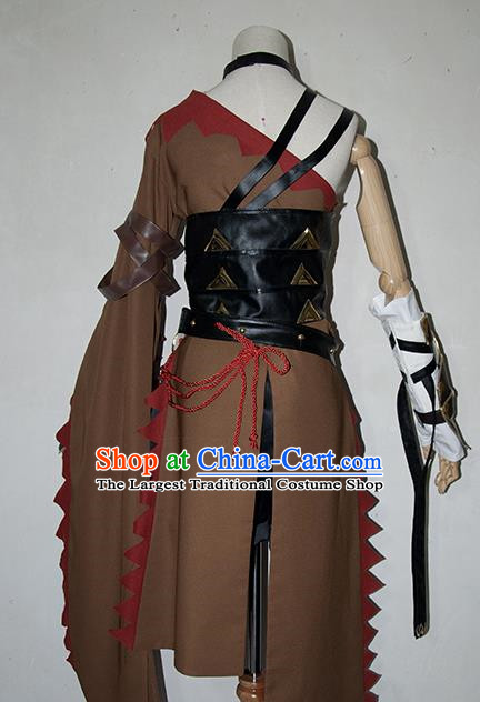 Chinese Traditional Cosplay Female Knight Brown Costume Ancient Swordsman Dress for Women