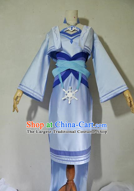 Chinese Traditional Cosplay Young Lady Costume Ancient Swordsman Blue Dress for Women