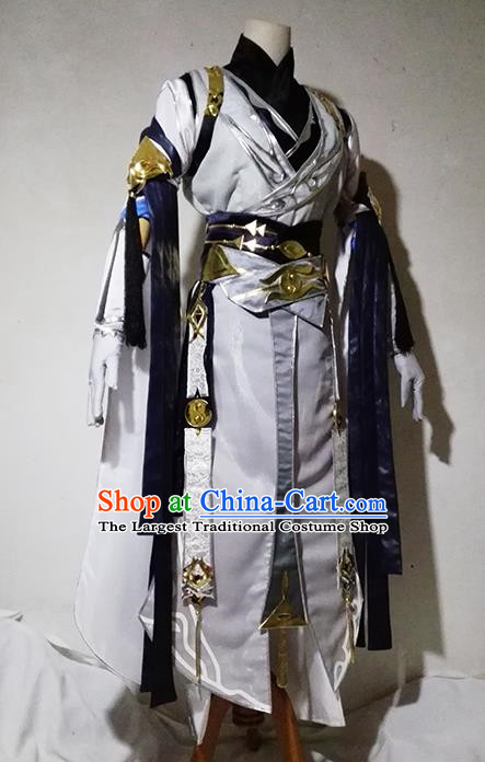 Chinese Traditional Cosplay Taoist Priest White Costume Ancient Swordsman Hanfu Clothing for Men