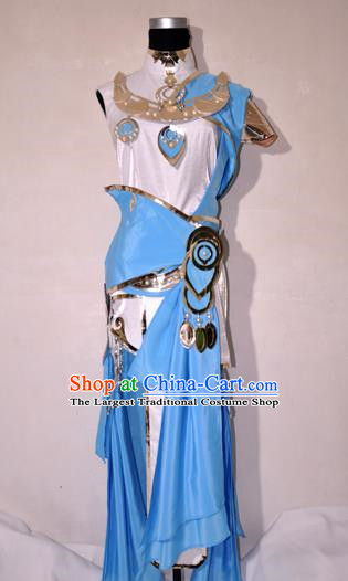 Chinese Traditional Cosplay Knight Costume Ancient Swordsman Blue Dress for Women