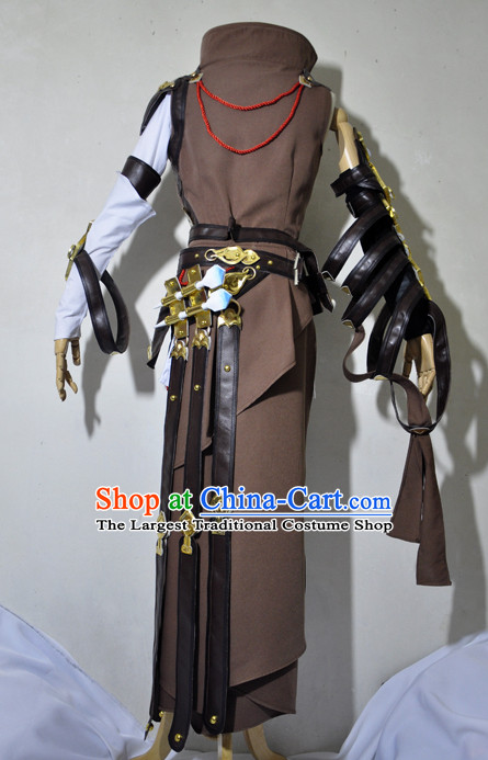 Chinese Traditional Cosplay Knight Brown Costume Ancient Swordsman Hanfu Clothing for Men