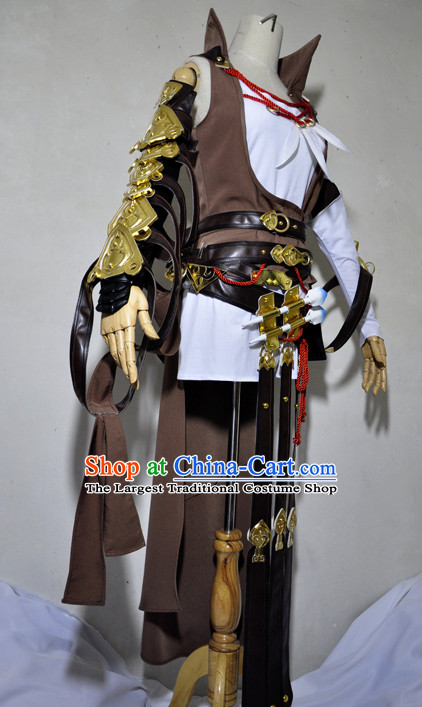 Chinese Traditional Cosplay Knight Brown Costume Ancient Swordsman Hanfu Clothing for Men