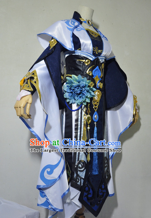 Chinese Traditional Cosplay Princess Knight Navy Blue Costume Ancient Fairy Swordsman Dress for Women