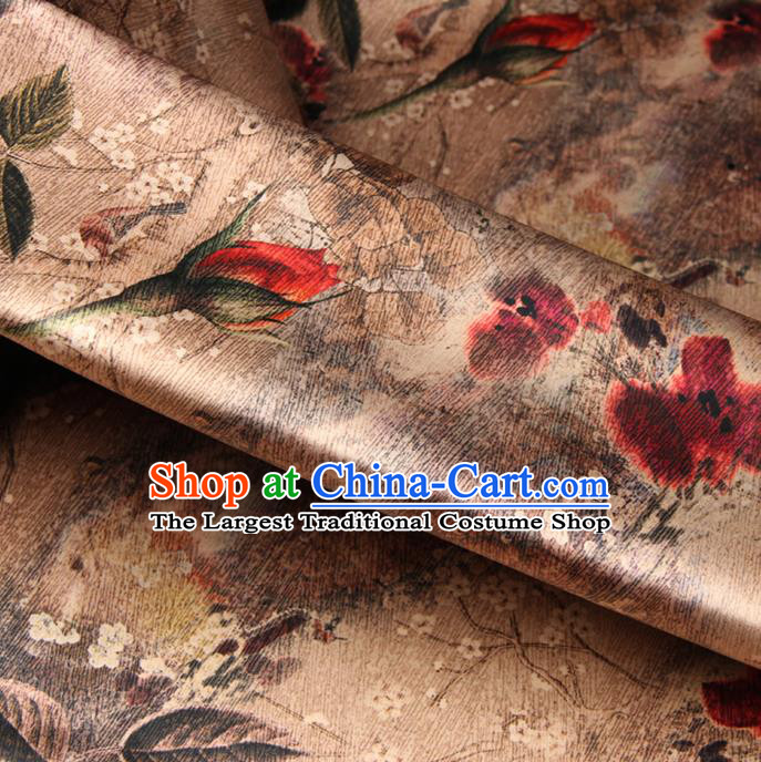 Chinese Traditional Classical Pattern Brown Brocade Damask Asian Satin Drapery Silk Fabric