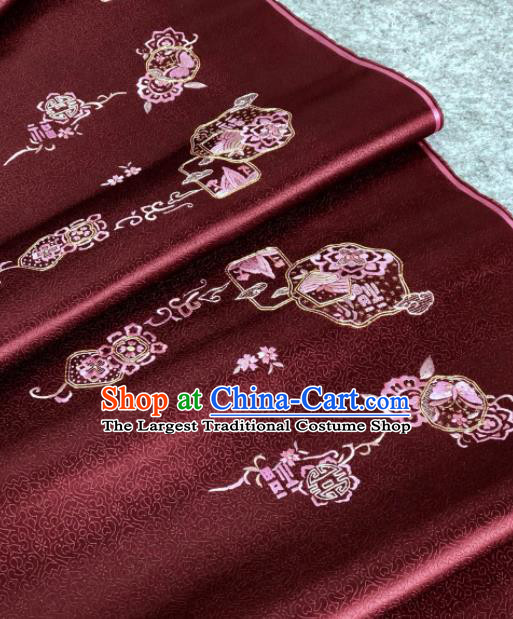 Traditional Chinese Embroidered Wine Red Silk Fabric Classical Pattern Design Brocade Fabric Asian Satin Material