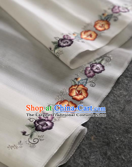 Traditional Chinese Embroidered Peach Flowers White Silk Fabric Classical Pattern Design Brocade Fabric Asian Satin Material