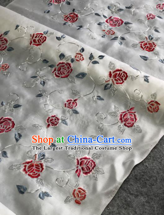 Traditional Chinese Embroidered Peony Flowers White Silk Fabric Classical Pattern Design Brocade Fabric Asian Satin Material