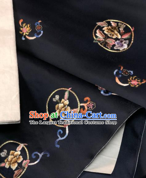 Traditional Chinese Embroidered Black Silk Fabric Classical Pattern Design Brocade Fabric Asian Satin Material