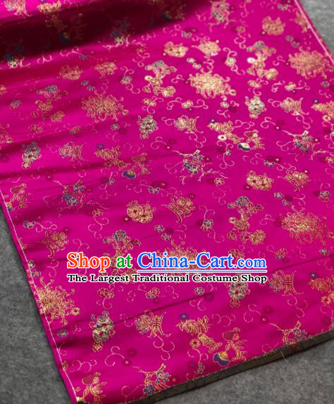 Traditional Chinese Embroidered Rosy Silk Fabric Classical Pattern Design Brocade Fabric Asian Satin Material