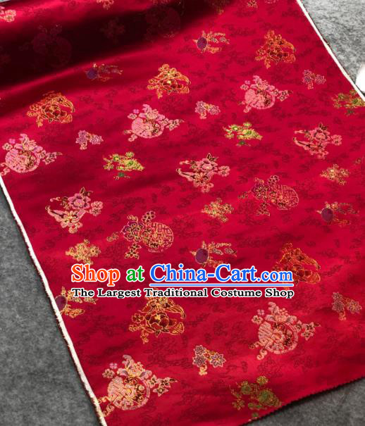 Traditional Chinese Embroidered Wine Red Silk Fabric Classical Pattern Design Brocade Fabric Asian Satin Material