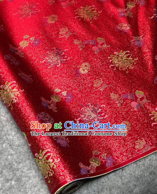 Traditional Chinese Red Silk Fabric Classical Chrysanthemum Pattern Design Brocade Fabric Asian Satin Material