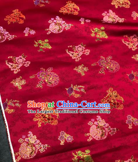 Traditional Chinese Wine Red Silk Fabric Classical Pattern Design Brocade Fabric Asian Satin Material