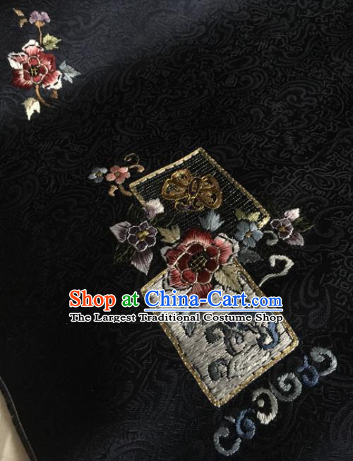 Traditional Chinese Embroidered Black Silk Fabric Classical Pattern Design Brocade Fabric Asian Satin Material