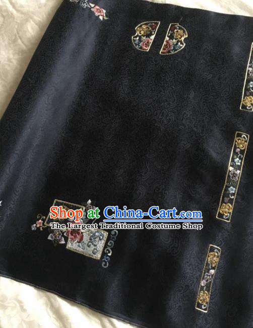 Traditional Chinese Embroidered Black Silk Fabric Classical Pattern Design Brocade Fabric Asian Satin Material