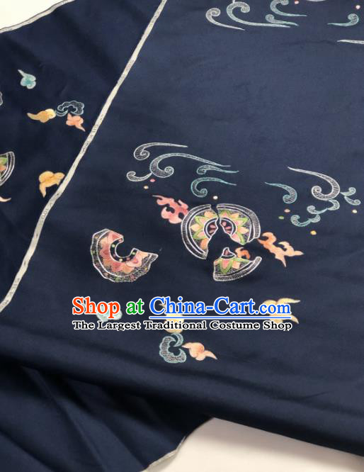 Traditional Chinese Embroidered Navy Silk Fabric Classical Pattern Design Brocade Fabric Asian Satin Material