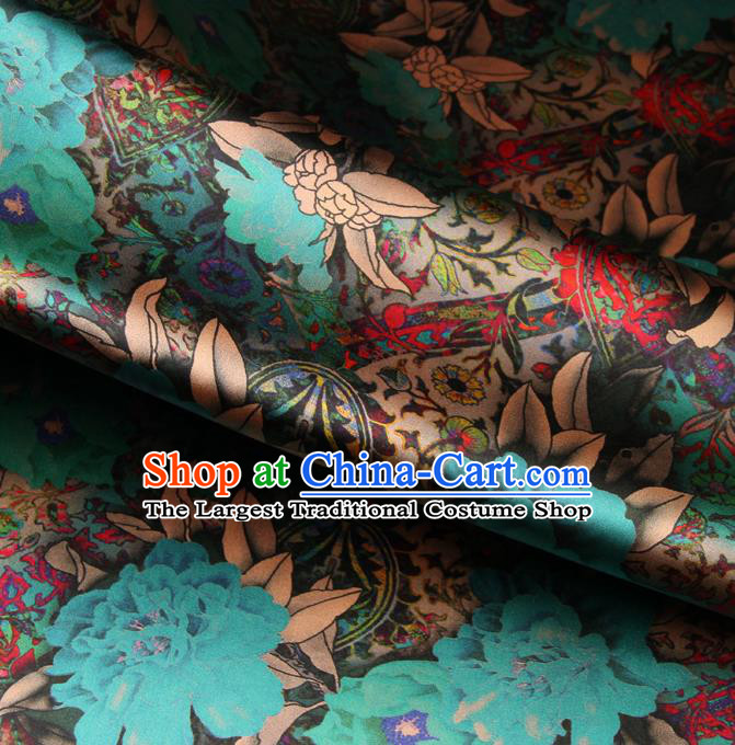 Chinese Traditional Classical Peony Pattern Green Brocade Damask Asian Satin Drapery Silk Fabric