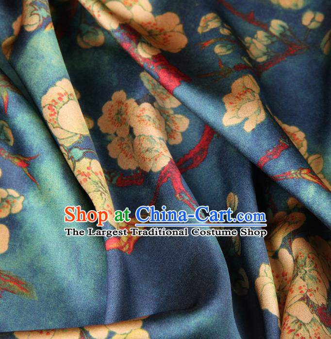 Chinese Traditional Classical Plum Pattern Atrovirens Brocade Damask Asian Satin Drapery Silk Fabric